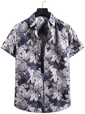 Beuu Mens лето Хавајски кошула со кратки ракави со кратки ракави надолу тропски цветни кошули Boho опуштено вклопување на обични плажа врвови