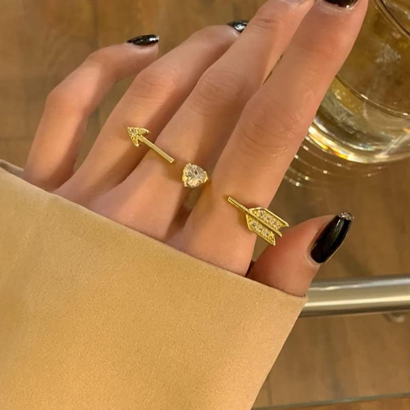 Ојлма стил Купидон срцев стрелки за жени прилагодливи со два прстенести прстен цирконски шарм накит свадба двојка BFF - JZ14444G -YWQ12 - Без подарок -22916