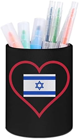 Го сакам Израел Црвено срце ПУ кожен држач за моливче за тркалезно пенкало контејнер шминка за складирање на кутии