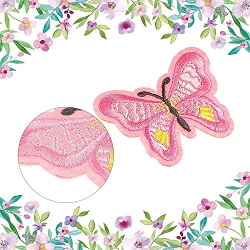 15 парчиња пеперутка железо на закрпи розови пеперутки аплики закрпи пеперутка извезена шива на закрпи за поправки за уметности занаети