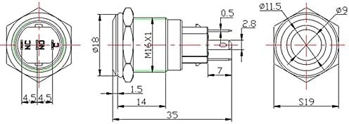 Прекинувач на копчето за метално притискање со светлина од 16мм рамна глава самостојна моментална 5V 12V 24V 220V копче за водоотпорен метален