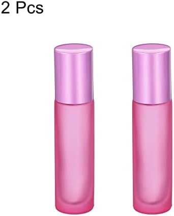 Шишиња со ролери од 10 мл, 2 пакувања стакло есенцијално масло со топка со капаци со капаци за полнење, мат розово
