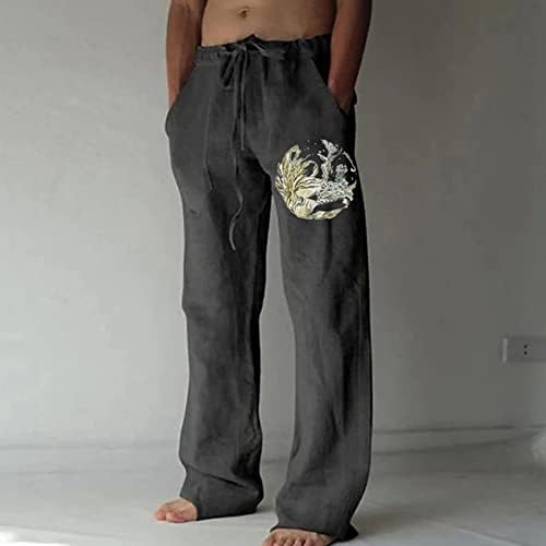 Dudubaby плус големина салон панталони машки лабава обична цврста боја памучна лента панталони еластична вратоврска печатена права панталони