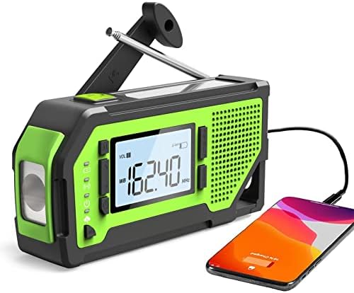 Времето радио, преносна банка за напојување соларна рака на рачно полнење FM/WB/AM Dual Band Итни дигитални радио SOS аларм LCD