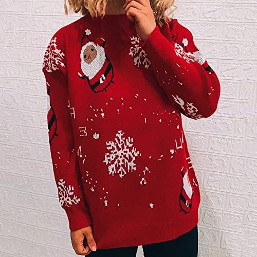 Жените Грди Божиќ Џемпер Симпатична Снегулка И Дедо Печатење Празник Пуловер Потсмеваат Вратот Смешни Облечени Џемпери