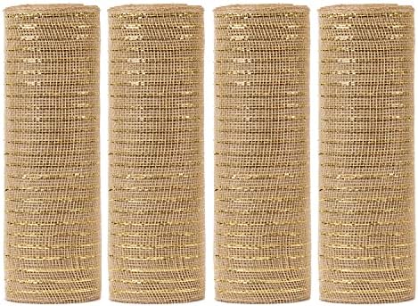 Laribbons Deco Mesh Poly Ribbon - 10 инчи x 30 стапки Секоја ролна - металик крем за фолија поставени за венци, замав и украсување