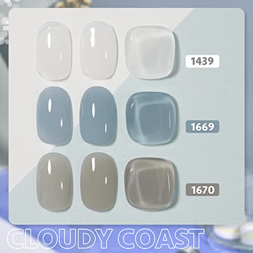 Комплет за лак за нокти Gaoy Gel, 3 бои желе млечно бело сино сино, чисто натопено од UV гел полски сет - Облачен брег