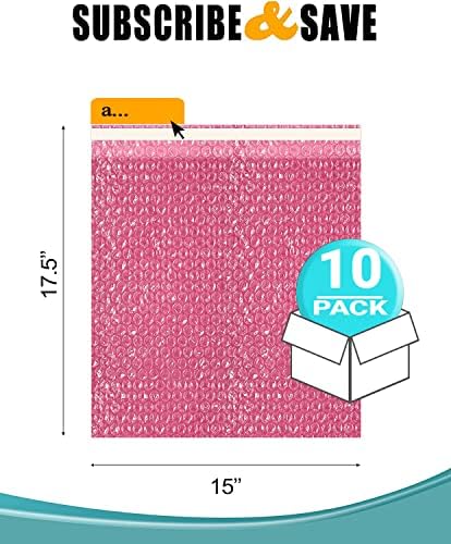 АНТ-статички меурчиња од меурчиња 15 x 17,5 инчи, пакет од 10 розови торбички за меурчиња, водоотпорни вреќи за меурчиња за пакување за