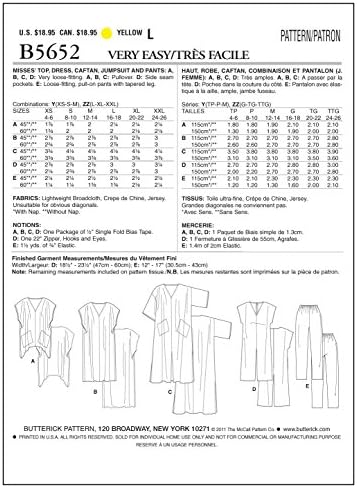 Модели на путер B5652 го промашуваат врвот, фустан, кафтан, скок и панталони, големина y