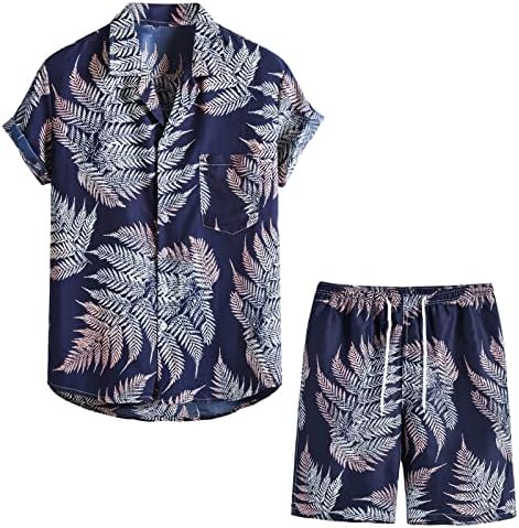 Xzhdd 2 парчиња Хавајски плажа сетови за машки памучни постелнина лето кратко копче за кратки ракави надолу тропски цветни кошули