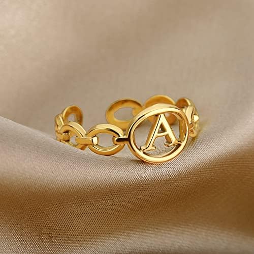 Почетна буква Ојалма А-З А-Z Прилагодливи прстени за жени Злато Фигаро ланец за отворање прстен мажи за Божиќ-F-злато-боја-16101