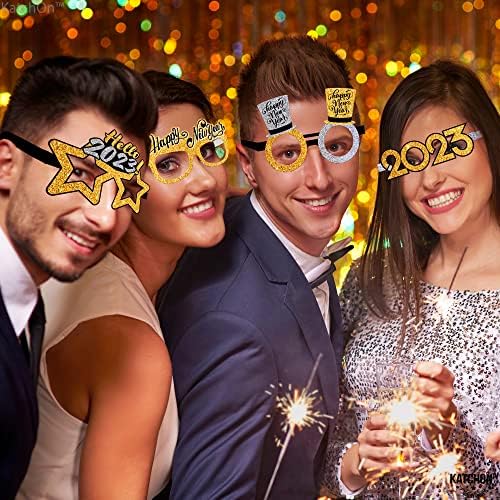 Среќна нова година очила за очила 2023 година - Пакет од 12, Нова Година на забави за забави 2023 | Очила за новогодишни години