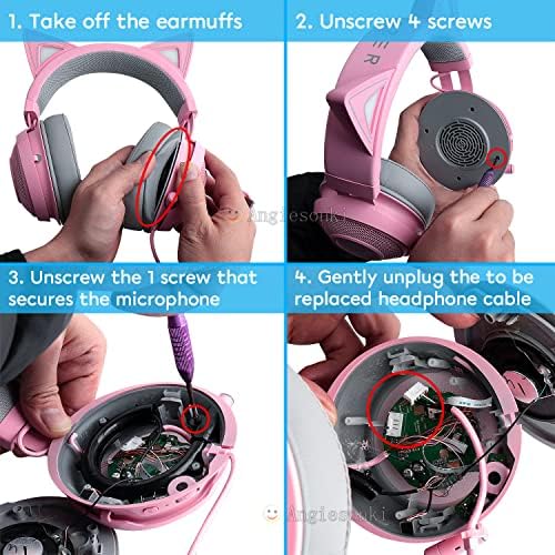 HUYUN Нова линија за податоци за USB жица/Замена на аудио кабел за Razer Kraken Kitty Edition/Ultimate Edition Hearphone