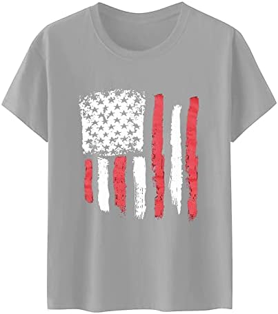 Летни врвови за жени на екипажот на екипажот 4 -ти јули Патриотски кошули со краток ракав Американски знаме Графички САД Ден