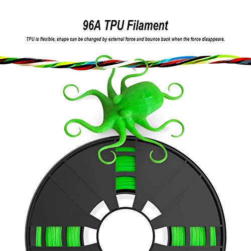 Филамент за новамакер TPU 1,75мм, зелена флексибилен филамент за печатач на 3D TPU со 20G филамент за чистење, 2,0 bs spool, димензионална