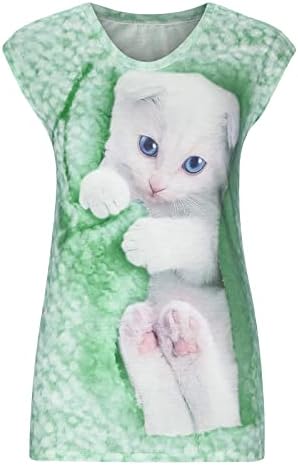 Женска кошула 3Д мачка за печатење на мачки врвови обични графички маички врвни летни маици без ракави со v-вратоврски миленичиња lубители