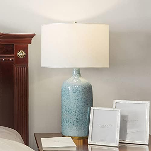 Европски стил Европски стил Едноставно ретро сино шише керамичко маса за ламба во кревет во спална соба модна ткаенина уметност ламба