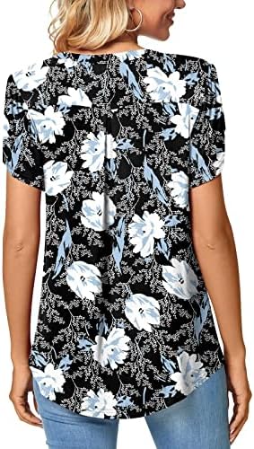 Women'sенски деловни обични врвови со цветни печатени канцелариски работи за блузи кошули летни ливчиња за ливчиња лабава удобна тунична маичка