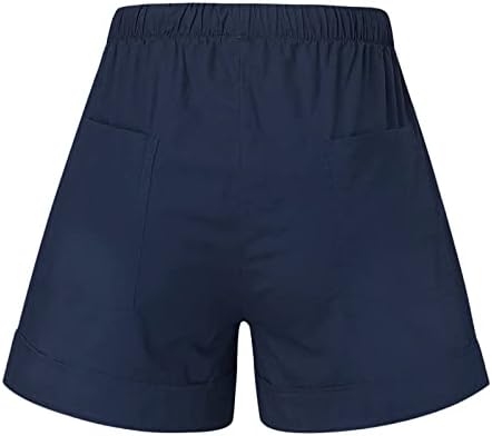Шорцеви за нефериф за жени обични летни шорцеви цврсти лабави удобни влечење еластични панталони со високи половини со џебови со џебови