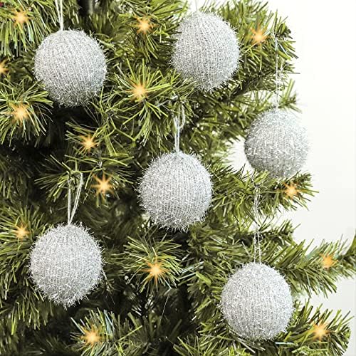 Орнаменти на новогодишно дрво Лимбриџ, 6 парчиња плетени сјајни сјајни украси за Божиќни топка, за декор за празници за Божиќ,