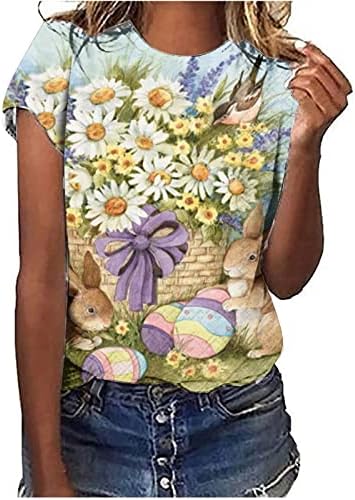 Кошули за жени смешни кратки ракави печати зајаче маица пролетно лето зајак графички маички врвови