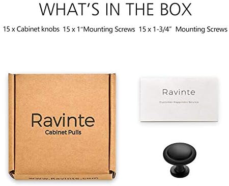 Ravinte 10 Pack 3 фиоки влече рамни црни кабинети чаши и 15 пакувања 1-1/4 инчи мат црни кујнски кабинети копчиња