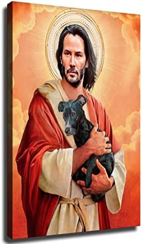 Киану Ривс Исус го прегратка кученцето платно сликарство уметнички постер слика HD печатење постер ретро насликана модерна домашна спална