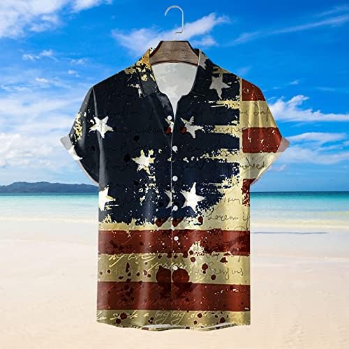 ZDDO 4 -ти јули копче за мажи надолу со кошули, кратки ракави гроздобер американско знаме врвови летни плажа патриотска обична кошула