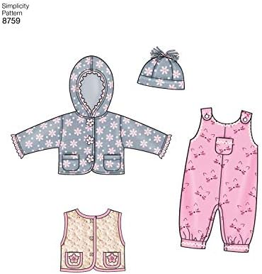 Едноставноста бебешка јакна, елек, капа и модели за шиење на комбинезони, големини XXS-L