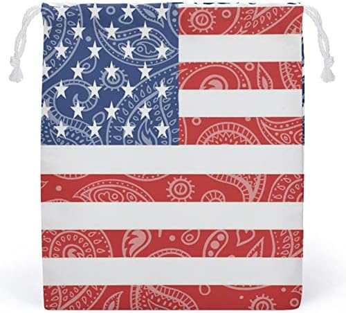 Пејсли Американско Знаме Ранец За Влечење Платно За Повеќекратна Употреба Торбичка За Складирање Торбичка За Торби За Мажи Жени