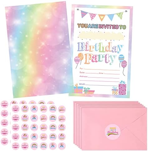 Идеалмузик 30 Спакувајте Покани за Роденден За Девојчиња со Пликови И Налепници, Слатки Покани За Роденденски Забави За Деца, Украси За Забави