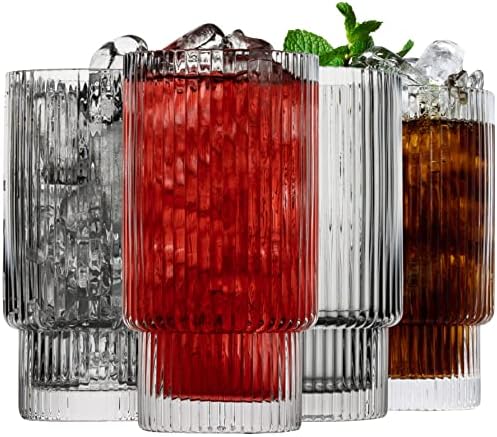 Огромен Имот 16oz Ребрести Стакларија, Луксузни Стаклени Чаши за Пиење Со Соодветни Сламки-Гроздобер Чаши За Пиење Вода Ледено