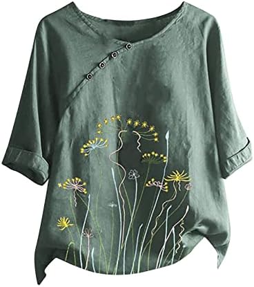 Clocesенски цвеќиња Основни туники за туники кратки ракави летни обични блузи екипаж на вратот на вратот на вратот