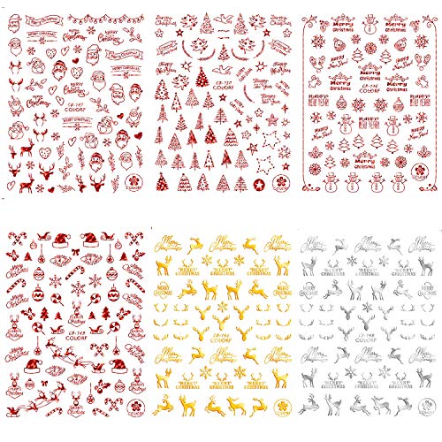 Adurfelf 12 чаршафи Божиќни метални нокти уметнички декорации Божиќ 3Д нокти самолепливи налепници Дедо Мраз ирваси Снегули Снежни