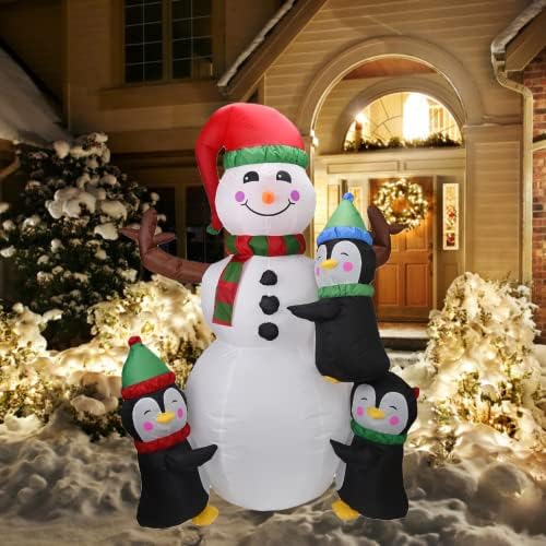 Декорација за надувување на 6 -тина Божиќ, Божиќен надувување Снежен човек со декорација на пингвини со LED диоди крева надувување за Божиќ/празник/забава/двор/градина