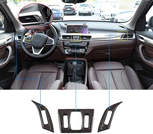 Yuechi 3PCS црно дрво жито ABS пластика за BMW X1 F48 -2019 CAR Dashboard Air Vent Rame Trim за BMW X2 F47 2018 2019