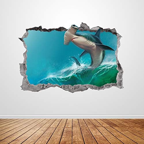 Хамер ајкула wallидна декларална уметност размачкана 3Д графичка чекан од ајкула од океански океан wallид налепница мурал постер детска соба