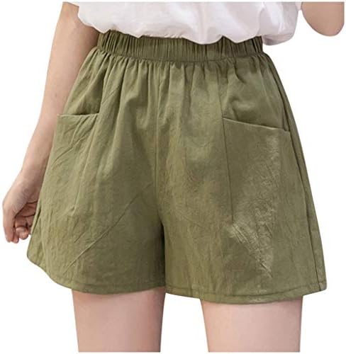 Кифен постелнина шорцеви за жени со високи половини обични шорцеви со џебови девојки широки нозе опуштени шорцеви армија зелена