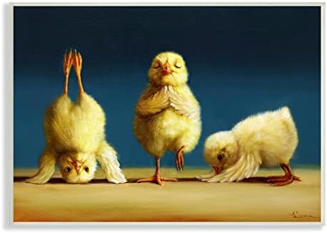 Студената индустрија за глупости јога пилиња смешно истегнување пози на фарма на животни, дизајн од луција Хефернан wallидна плакета, 15 x 10,