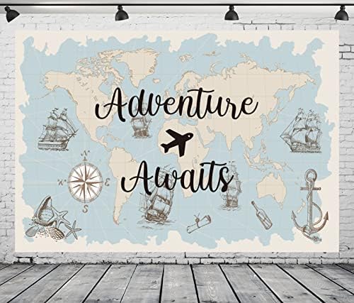 Белеко 7x5ft ткаенина Авантура чека тема за позадината на наутичката светска мапа за патувања за патувања, едрење брод, компас авантуристички