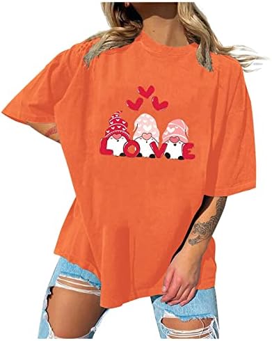 Денот на в Valentубените кошула за жени Симпатична гноми маица loveубов срцеви печатени кошули преголеми графички матични матични
