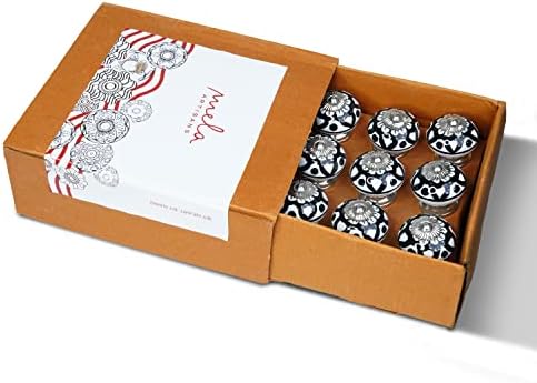 Мела занаетчии со 12 -пакувања керамички кујнски кабинети копчиња - ѓумбир црно и бело | Декоративни рачки за влечење за фиоки за