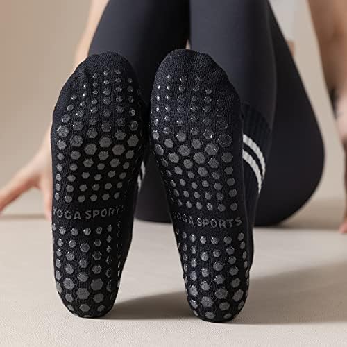 Anroll чорапи со јога со залепи што не се лизгаат чорапи за жени, 3 пара, големина од 6 до 9