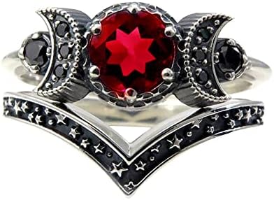 Тројно божица Месечината прстен, црвени аметистички прстени подароци за жени, фази на месечина, боемски, цигански, готски Викан прстен