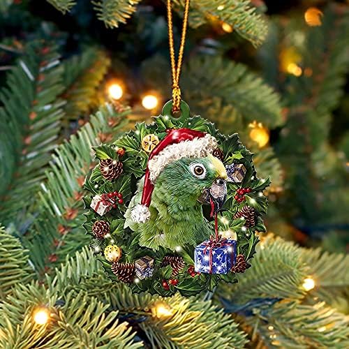 Амазон папагал облечен во Божиќен капа подарок за венци за папагал, украс украс украс, чиста пластика виси декорација куќа презентирана