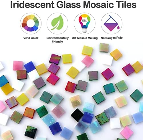 Плоштад од литминд, iridescent стакло мозаични плочки за занаети, 0,4 x 0,4 прецизни мешани бои за извалкани стаклени парчиња,