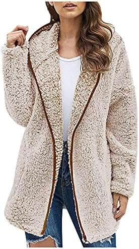 Foviguo лесни јакни за жени, зимски сори со долги ракави худи за жени ладно качулка лапел џеб руно палта