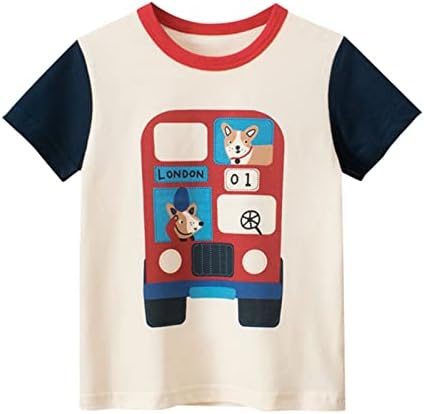 Краток ракав за кратки ракави за момчиња на мали деца, памук обичен автомобил и графички екипаж на кученца, летни врвни маици за облека, карактеристики: