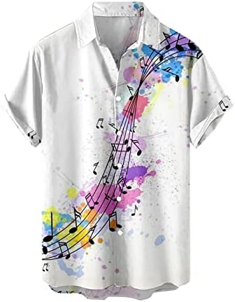 HDDK машко лежерно копче надолу со кошули со краток ракав, летна плажа со редовна ретро музичка нота печати хавајски врвови кошула