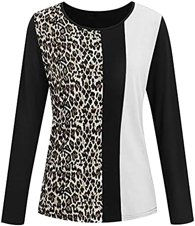 Леопард Печати Врвот Блуза За Жени Пуловер Шиење О-Вратот Долги Ракави Џемпери Блузи